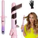Automatic Rotating Curling Iron for Long Lasting Curls, 1.1 Inch Hair Curler with LED Display, Fast-Heating Curling Wand for Long & Short Hair, Perfect Hair Waver Styling Tool (Pink Gradient)