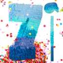 Sratte Number 1 2 3 4 5 6 7 8 9 Piata with Stick Blindfold Confetti, Gradient Blue Piata for Kids Boys Girls Birthday Party Anniversary Decorations Supplies(Number 7)