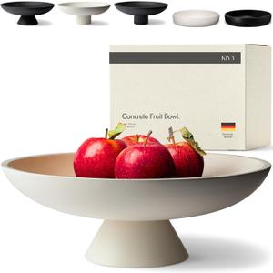 KIVY Concrete Fruit Bowl for Kitchen Counter - Large Decorative Bowl for Home Decor - Modern Fruit Basket for Entryway Table - Pedestal Bowl - Decorative Bowls for Home Decor - White Fruit Bowl Decor (Cream)