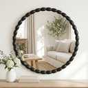 Sangni 30"x30" Round Solid Wood Farmhouse Decorative Wall Mirror