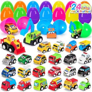 24 PCS Prefilled Easter Eggs with Toys Pull Back Cars Easter Basket Stuffers for Toddler Gifts for Kids - Easter Party Favors