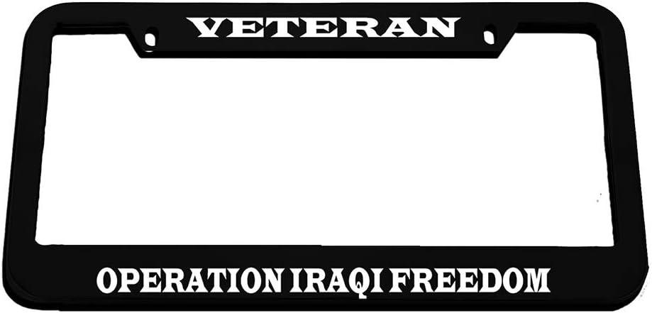 Veteran Operation Iraqi Freedom Zinc Metal License Plate Frame Car Auto Tag Holder - Black 2 Holes