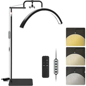 Lash Lamp - Esthetician Light for Eyelash Tech,Tattoo Artists, Nail Tech, Led Half Moon Light for Lashes Extensions, Warm/Cool Floor Piano Lamp with Phone Holder, Adjustable Brightness & Height (Black)