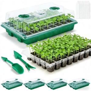 5 Pack Seed Starter Tray Seed Starter Kit (200 Cells Total Tray) with Adjustable Humidity Dome, Plant Germination Trays, Seed Starting Trays Mini Greenhouse Germination Kit for Seeds Growing Starting
