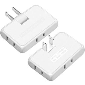 3 Way Flat Wall Outlet Extender,2 Prong180 Degree Portable Swivel Flat Wall Plug Adapter,Ultra Thin Folding Electrical Outlet Splitter,Easy to Carry,Type A,White,Pack of 2