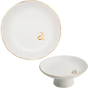 COLLECTIVE HOME - Ceramic Jewelry Tray, Decorative Monogram Jewelry Dish, Luxurious Trinket Tray with High Base, Birthday Mother's Day for Women (a)