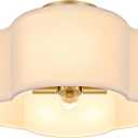 4-Light 14.4'' Semi Flush Mount Ceiling Light Fixture, Gold Modern Close to Ceiling Lamp with White Fabric Shade, Farmhouse Bright Lighting Brass Finish for Nursery Kids Room Bedroom Hallway Entryway