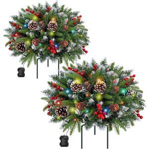 Set of 2 Christmas Planter/Urn Fillers Outdoor Front Porch, Artificial Prelit Christmas Tree, Holiday Pot Fillers with Multi-Color Lights, Outdoor Christmas Decorations Yard