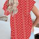 Dokotoo Women's Casual Boho Floral Printed V Neck Tops Drawstring Short Long Sleeve T Shirt Blouses (Red, L)
