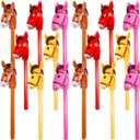 16 Pack 40 Inch Inflatable Stick Horse Bulk Children Blow Up Pony Stick Balloon Inflatable Horsehead Stick for Kids Birthday