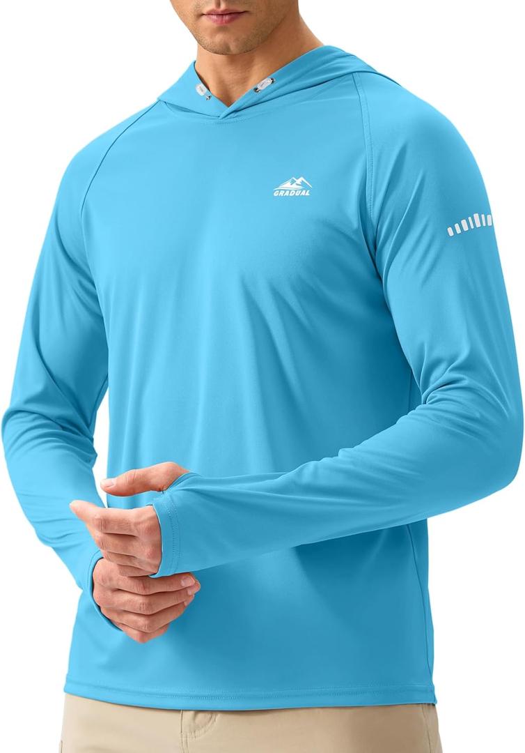 Men's Sun Protection Hoodie Shirt UPF 50+ Long Sleeve Fishing Rash Guard UV SPF Summer Lightweight Hiking Shirt for Men (White, XXL)