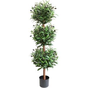Artificial Olive Triple Ball Topiary Trees, 4FT Faux Olive Topiary Tree, 47 Inch Fake Potted Plants for Indoor Porch Decor
