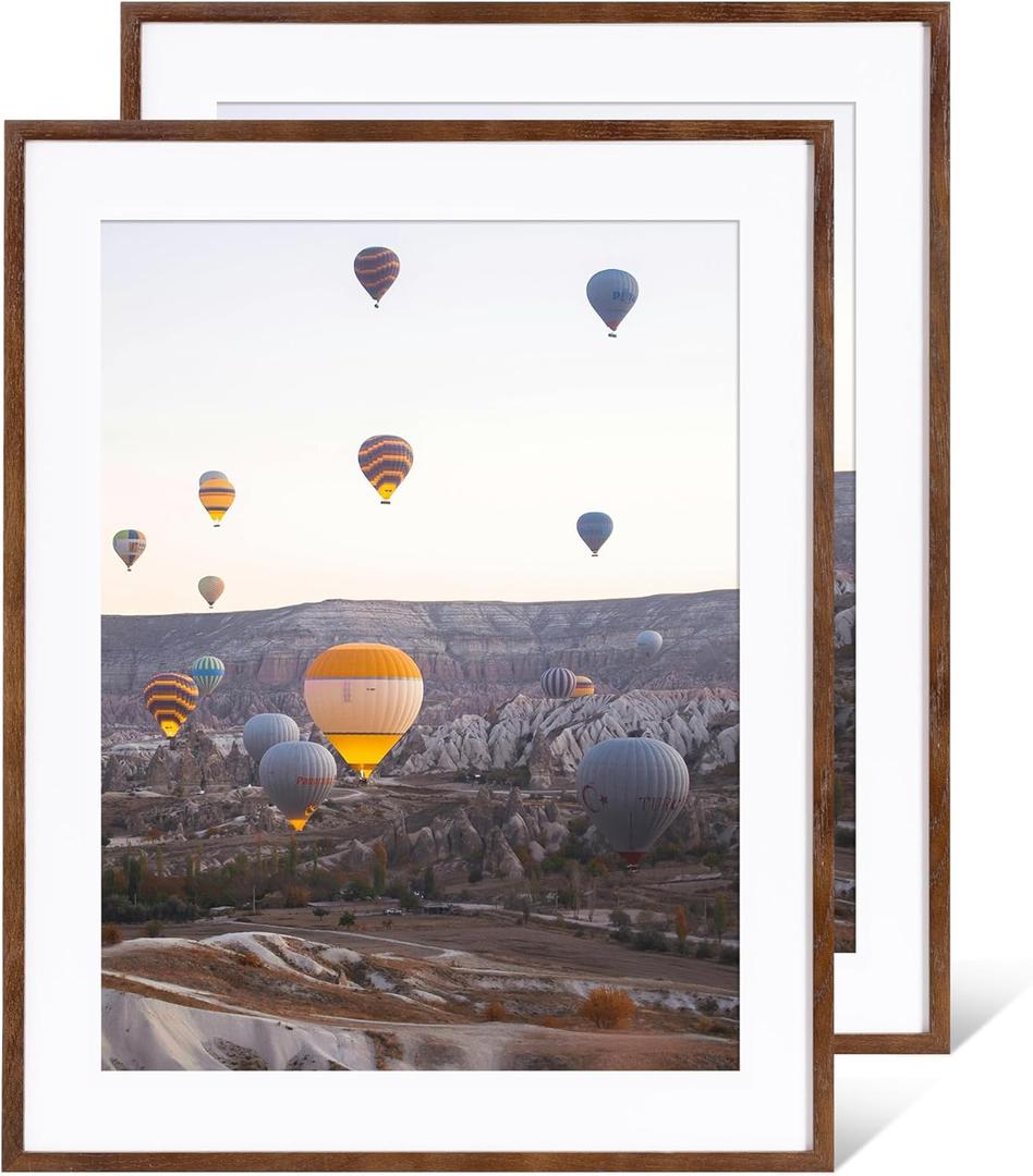 Marsmiles 22x28 Wooden Picture Frame, USA-Sourced Natural Oak Solid Wood Photo Frame with Real Glass for Display Pictures 18x24 with Mat or 22x28 without Mat, Walnut, 2 Pack