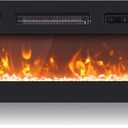 WAMPAT 36" Electric Fireplace in-Wall Recessed and Wall-Mounted with Remote & Panel Control, 1500/750W Fireplace Heater with Overheating Protection, 12 Adjustable Flame Color, 8H Timer, and Crystal
