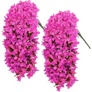2Pcs UV Resistant Artificial Flowers for Outdoors, Realistic Faux Silk Bougainvillea Flowers, Fake Hanging Plants for Porch Patio Balcony Decoration (Purple)