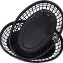50 Pack Oval Fast Food Baskets, Reusable Black Bread Basket, Plastic Deli Chip Baskets, 8.9"L x 5.3"W Food Service Tray Holder for Burgers, Fries, Snacks, Sandwiches, Burgers, Nachos, Picnic