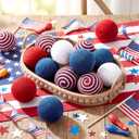 12 Pcs 4th of July Patriotic Decorative Balls, 3.15" Red White Blue Jute Rope Balls for Bowls Vases Orbs Tray Filler Table Centerpieces, Memorial Day 250th Anniversary Independence Day Home Decor