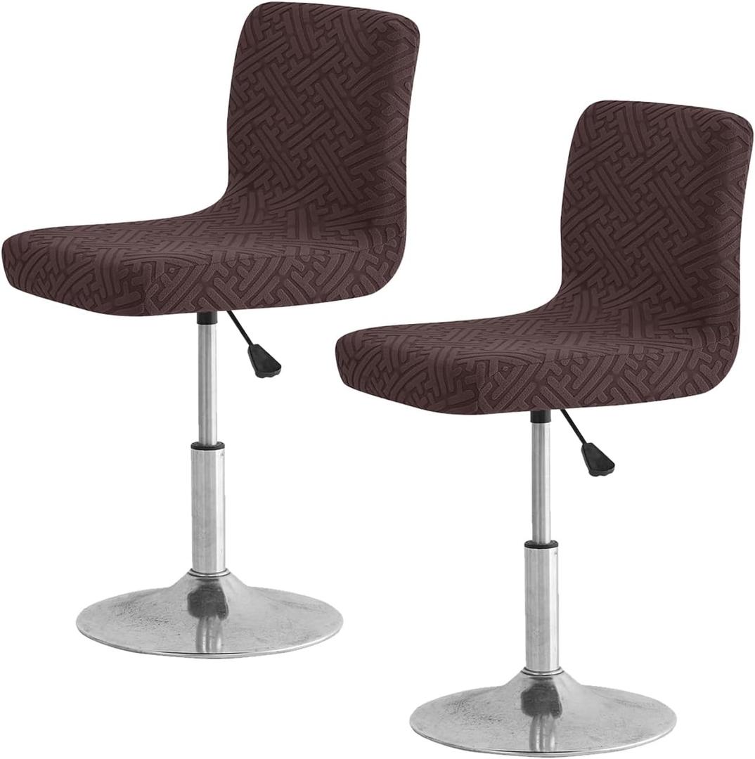 FUANGUI Bar Stool Covers with Backs, 2 Pack Stretch Bar Stool Chair Covers, Knitted Jacquard Bar Stool Covers,Washable Bar Chair Covers Swivel Barstool Slipcovers (Knitted Coffee 01)