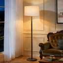 61" Walnut Wood Floor Lamp with Linen Drum Shade, E26 Base, UL Listed | Mid-Century Standing Tall Lamp, Farmhouse Lighting for Living Room, Bedroom, Dining Room, Office, Bulb Not Included, Beige