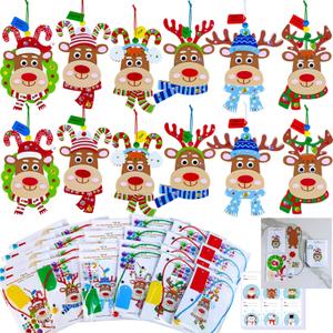 Winlyn 24 Sets Christmas Craft Kits Winter Crafts DIY Xmas Reindeer Head Ornaments Decorations Festive Foam Stickers Christmas Arts and Crafts for Kids Holiday Home Classroom Activities Party Favors