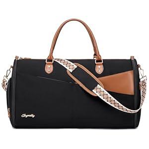 Convertible Garment Duffle Bag for Travel, Carry On Garment Bag for Women, 2 in 1 Travel Garment Bag with Shoe Compartment, Foldable Suit Travel Bag for Hanging Clothes, Black