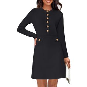 NENONA Women's 2026 Long Sleeve Fall Winter Sweater Dress Spring Fashion Button Elegant Business Casual Work Mini Dresses (Black)