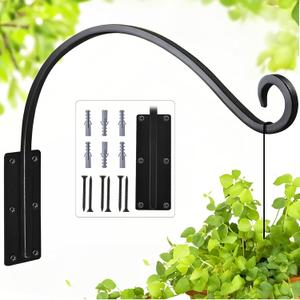 Heavy Duty 16 Inch Plant Hangers Bracket Outdoor, 60lbs Weight Capacity, Metal Wall Hooks for Hanging Plants, Bird Feeder, Wind Chime, Wall Decor, Plant Hanger Hooks for Hanging Flower Baskets