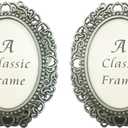 2 Pack Mini Metal Vintage Picture Frame, 2x3 Inch Retro Small Photo Frame in Heart Oval Rectangle Round Shapes (Oval, Retro Silver, 2x3)