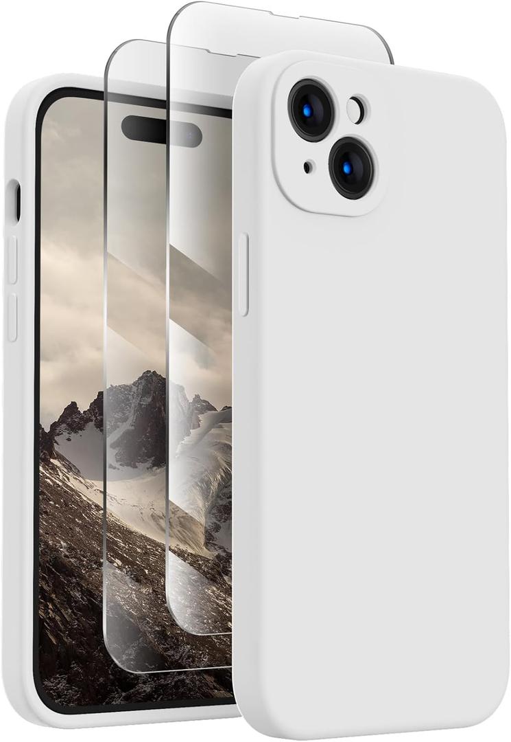 FireNova Designed for iPhone 15 Case, Silicone Upgraded [Camera Protection] Phone Case, Soft Anti-Scratch Microfiber Lining Inside, 6.1 inch, White