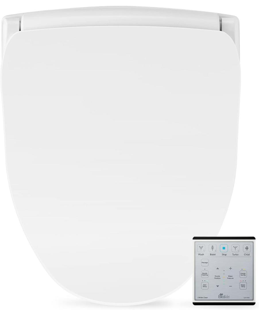 Bio Bidet Slim Two Electric Bidet Toilet Seat Round, Warm Water, Heated Seat, Night Light, Front and Rear Wash, Wireless Remote Control, White(used, missing remote)