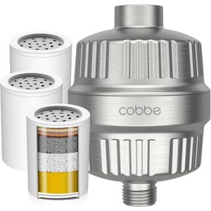 Cobbe High Output Shower Filter for Hard Water - 2 Replaceable Cartridges - Removing Chlorine and Harmful Substance, Dramatically Improves The Condition of Your Skin, Hair and Nails - Brushed Nickel