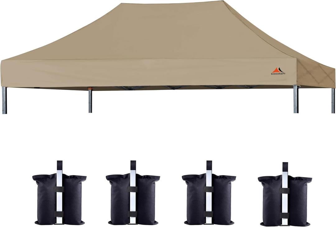 SCOCANOPY Commercial 10x15 Canopy Replacement Canopy Top,Canopy Cover ONLY,Bonus 4 Pack Weight Bag (Khaki)