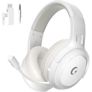 COOLV Wireless Gaming Headset for PS5/PS4,PC, 2.4GHz&Bluetooth 5.3 Gaming Headphones with Noise Canceling Mic, 20ms Low-Latency, 50+Hr Battery, Type-C- White