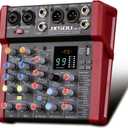JXSOU 6-Channel Audio Mixer, DJ Controller Sound Board Console with 99 DSP Effects, Bluetooth Mixer Input 48V Phantom Power Stereo USB XLR Mixer For Karaoke Studio PC Recording