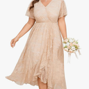 SCOMCHIC Womens Plus Size Wedding Guest Dress Formal Lace Faux Wrap V Neck High Low Short Sleeve Cocktail Maxi Dresses, Size XXL