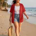 OLRIK Plus Size Summer Cardigan for Women Short Sleeve Lightweight Cover Up 2026 Open Front Beach Cardigan with Pockets, Size 2X