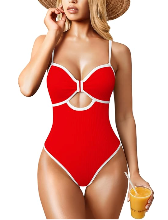 OQQ Women’s One Piece Swimsuit Cutout Push Up Tummy Control Bathing Suit with Adjustable Straps Large