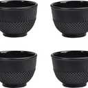 Sungmor Cast Iron Black Teacups, Set of 4 & 5 oz - Japanese Tea Cups with Enamel Interior, Traditional Gongfu Tea Set, Durable Heat-Retaining Tetsubin Style Drinkware