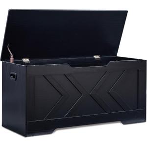 39.4 Storage Bench, Extra Large Entryway Bench with Storage,Storage Chest with 2 Safety Hinges,Blanket Storage,Shoe Storage Chest for Bedroom,Living Room,Easy Assembly. (Black)