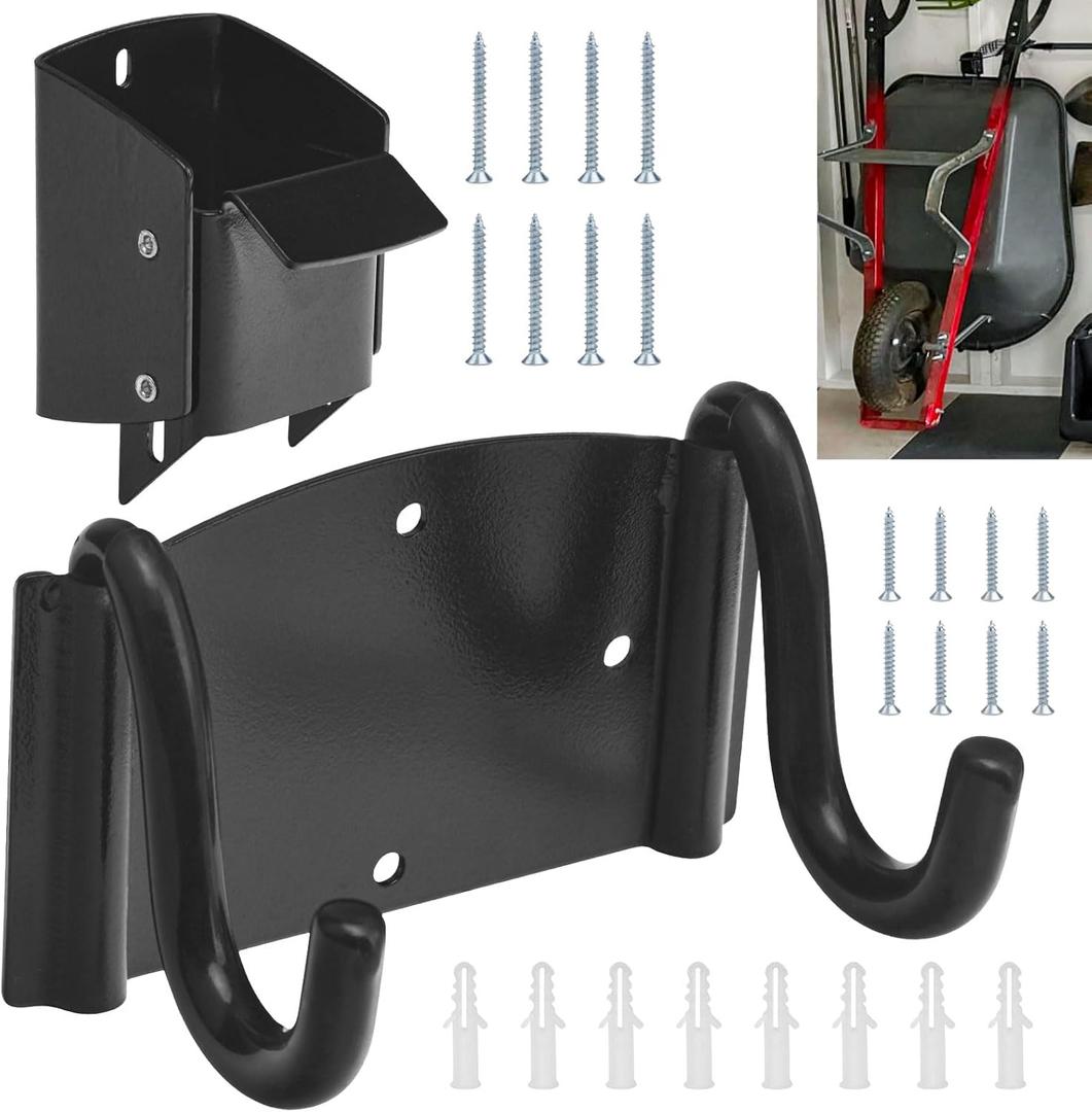 Wheelbarrow Storage Bracket - 90 lbs Capacity, Heavy Duty Storage Hook for Most Wheelbarrows Designs, Comes with a Spring Loaded Lift Latch Safety Catch Feature