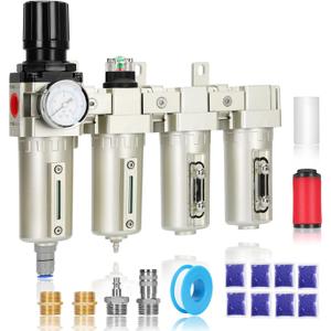 3/4" NPT Industrial Air Dryer for Compressor,4 Stage Air Compressor Water Separator System,Filter Oil Water Separator Dryer for Plasma Cutter and Paint Spray,Auto Drain