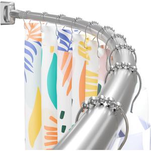 DYHOME Curved Shower Curtain Rod 33-76 inches Adjustable Curved Shower Rod Rustproof Shower Rod Round Shower Curtain Rod for Bathroom, Bathtub, Stall, Stainless Steel, Need to Drill, Brush Nickel