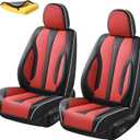 KEYOOG 2-Seater Car Seat Covers Full Set, Fit for Front Seats of Cars, Waterproof and Breathable Nappa Leather, Compatible with Airbags, Car Seat Protector Covers for Most Cars - Black Red