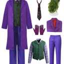 Mens Halloween Costumes Set with Coat Shirt Pants Wig Tie Gloves Halloween Clown Costume Cosplay Outfits, Small