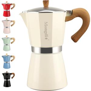 Mongdio Stovetop Espresso Maker Moka Pot, Cuban Coffee Maker Stove top coffee maker Moka Italian Espresso Greca Coffee Maker Brewer Percolator, 12 Espresso Cups, 20 oz - White