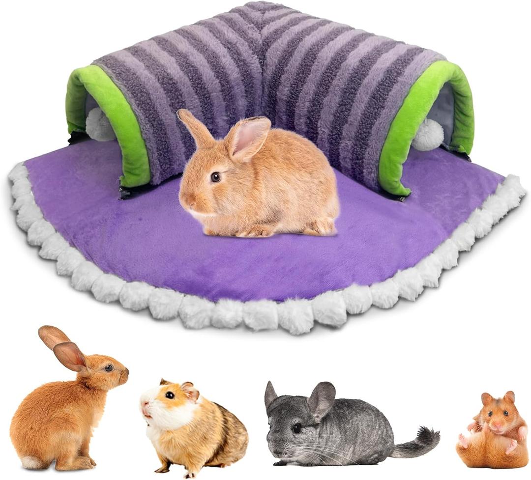 PINVNBY Guinea Pig Hideout Tunnel Bed Washable & Removable Rabbit Tubes Cozy Small Animal Tunnel Toys Guinea Pig Accessories for Hamster Hedgehog Chinchilla Ferret (Purple)