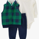 Carter's Baby Boys' 3 Piece Plaid Patch Little Vest Set, 9 M