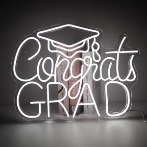 Congrats Grad White Neon Sign 16.512.6 in Crisp LED Backdrop for Grad Photos, 6000K Bright Light, Dimmable with Wired Dimmer, Includes Wall Anchors Tech Grad Gift