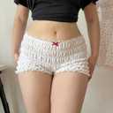 Women Bloomer Shorts Lace Trim Cute Ruffle Micro Shorts (Large, Soild White)