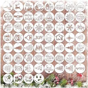 60pcs Christmas Stencils for Painting on Wood 3 Inch Small Nativity Ornament Reusable Holiday Xmas Drawing Stencil Templates for Wood DIY Crafts Card Paper Gift Home (Winter)